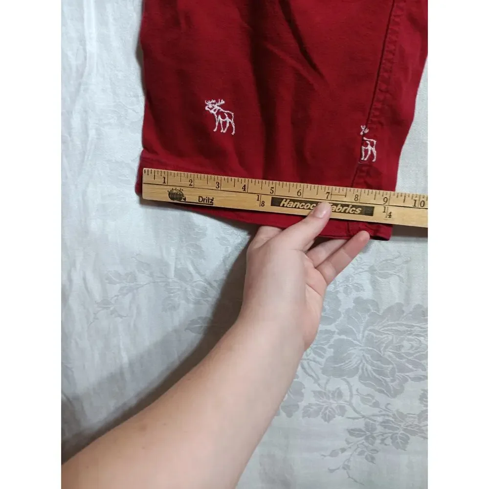 Abercrombie Fitch Vintage Pants Small Red AOP Embroidered Moose Wide Leg Lounge - Picture 11 of 16